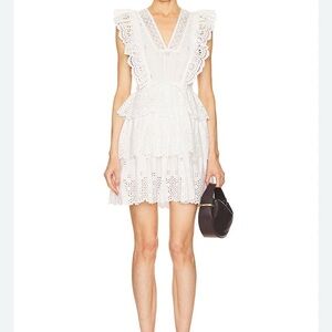 Ulla Johnson Lilith Broderie White Anglaise Eyelet Ruffled Mini Dress White